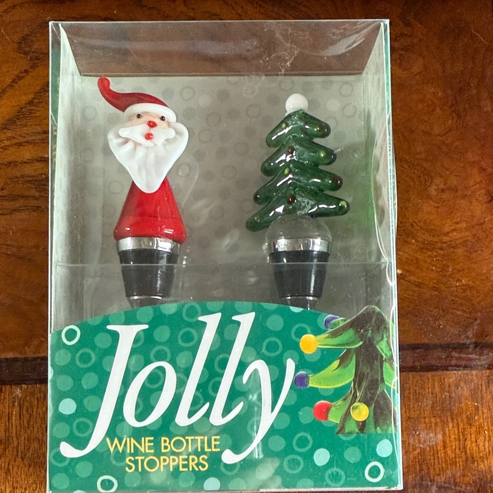 BRAND NEW Santa and Tree Wine Bottle Stoppers from JOLLY - Red and Green